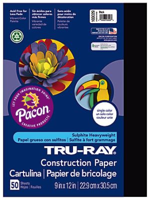 Tru-Ray Construction Paper, 50% Recycled, 9" x 12", Black, Pack Of 50