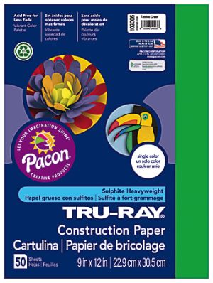 Tru-Ray Construction Paper, 50% Recycled, 9" x 12", Festive Green, Pack Of 50