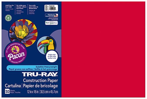 Tru-Ray Construction Paper, 50% Recycled, 12" x 18", Festive Red, Pack Of 50
