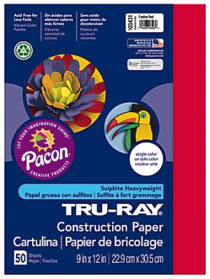 Tru-Ray Construction Paper, 50% Recycled, 9" x 12", Festive Red, Pack Of 50