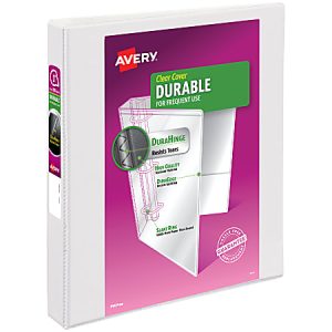 Avery Durable View 3 Ring Binder, 1" Slant Rings, White, 1 Binder