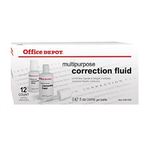 Office Depot Brand Correction Fluid, Multipurpose, 20 mL, White, Pack Of 12