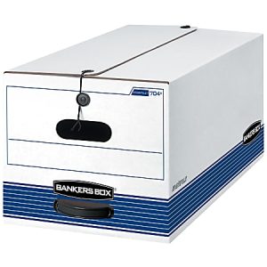 Bankers Box® Stor/File® FastFold® Standard-Duty Storage Boxes With Locking Lift-Off Lids And Built-In Handles, Letter Size, 24®D x 12" x 10", 60% Recycled, White/Blue, Case Of 12