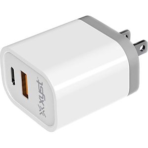 XYST 3.4-Amp Dual USB Wall Charger with USB Port and USB Type-C Port - 120 V AC, 230 V AC Input - 5 V DC/3.10 A, 9 V DC, 12 V DC Output - White