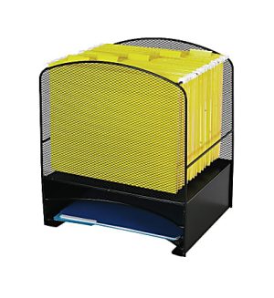 Safco Onyx Mesh Hanging File Desk Organizer With 2 Horizontal Sections, 15 1/2"H x 13 1/2"W x 10 3/4"D, Black