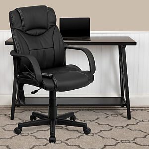 Flash Furniture Ergonomic LeatherSoft Faux Leather High-Back Massaging Chair, Black