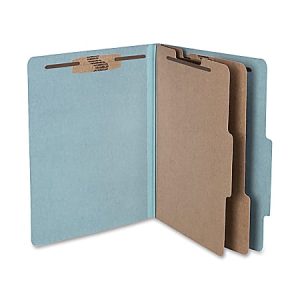 ACCO Durable Pressboard Classification Folders, Letter Size, 3" Expansion, 2 Partitions, 60% Recycled, Sky Blue, Box Of 10
