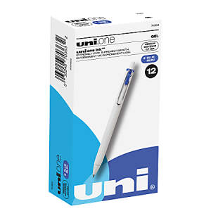 Uni-Ball One Retractable Gel Pens, Medium Point, 0.7 mm, White Barrel, Blue Ink, Pack Of 12 Pens