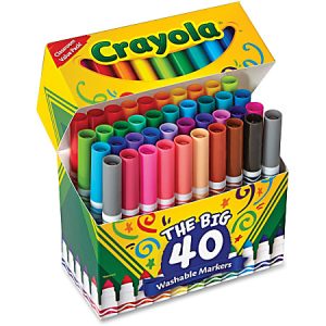 Crayola Ultra-Clean Washable Markers, Set Of 40, Conical Point, Assorted Colors