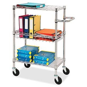 Lorell 3-Tier Steel Rolling Cart, 16"W x 26"D x 40"H, Chrome