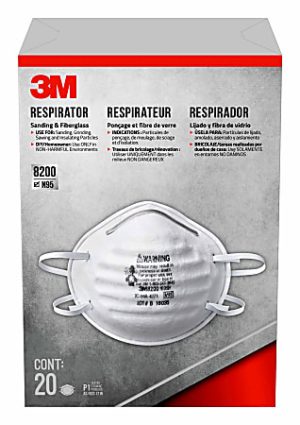 3M® 8200 N95 Sanding and Fiberglass Respirator, White, 8200H20-DC, Pack of 20