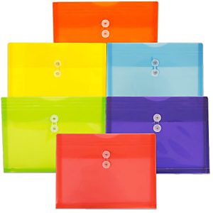 JAM Paper Plastic Letter Booklet Envelopes, 9-3/4" x 13", Button & String Closure, Assorted Colors, Pack Of 6 Envelopes