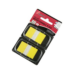 SKILCRAFT 70% Recycled Color Self-Stick Flags, 1" x 1 3/4", Yellow, 50 Flags Per Pad, Pack Of 2 (AbilityOne 7510-01-315-2024)