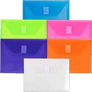 JAM Paper Plastic Index Booklet Envelopes, 5-1/2" x 7-1/2", Hook & Loop Closure, Assorted Colors, Pack Of 6 Envelopes