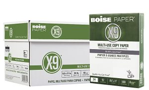 Boise® X-9® Multi-Use Printer & Copier Paper, Letter Size (8 1/2" x 11"), 5000 Total Sheets, 92 (U.S.) Brightness, 24 Lb, White, 500 Sheets Per Ream, Case Of 10 Reams