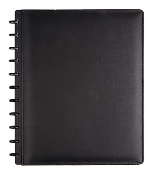 TUL Discbound Notebook With Leather Cover, Letter Size, Narrow Ruled, 60 Sheets, Black