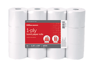 Office Depot® Brand Paper Rolls, 2-1/4" x 150', White, Pack Of 12