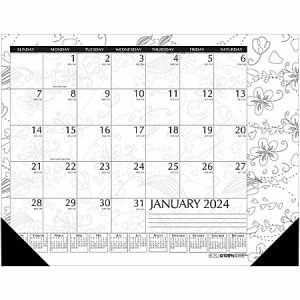 2024 House of Doolittle Doodle Monthly Desk Pad, January 2024 - December 2024, Black/White,13"H x 18.5"W, HOD1876