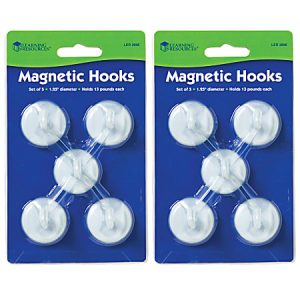 Learning Resources Magnetic Hooks, 1 1/4", 13 Lb, White, 5 Hooks Per Pack, Set Of 2 Packs