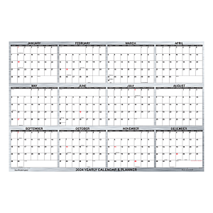 2024 SwiftGlimpse Designer Series Wet/Dry-Erase Laminated Yearly Wall Calendar, 36" x 24", Metal