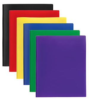Office Depot Brand 2-Pocket School-Grade Poly Folders With Prongs, 8-1/2" x 11", Assorted Colors, Pack Of 24