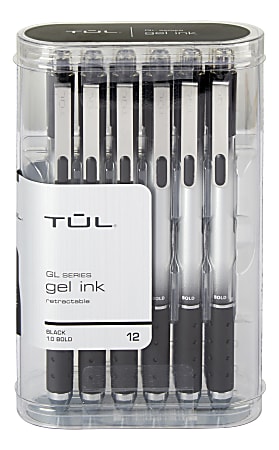 TUL GL SeriesRetractable Gel Pens, Bold Point, 1.0 mm, Silver Barrel, Black Ink, Pack Of 12 Pens