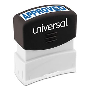 Universal Pre-Inked Message Stamp, Approved, 1 11/16" x 9/16" Impression, Blue