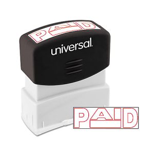 Universal Pre-Inked Message Stamp, Paid, 1 11/16" x 9/16" Impression, Red