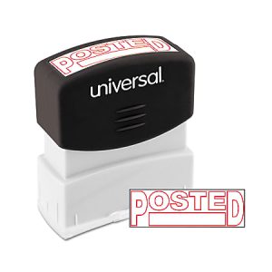 Universal Pre-Inked Message Stamp, Posted, 1 11/16" x 9/16" Impression, Red