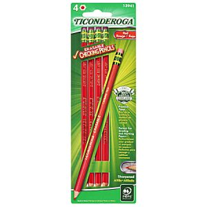 Ticonderoga Erasable Checking Pencils, 2.6 mm, Red, Pack Of 4 Pencils