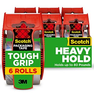 Scotch Tough Grip Moving Packing Tape With Dispensers, 1-7/8" x 22.2 Yd., Clear, Pack Of 6 Rolls