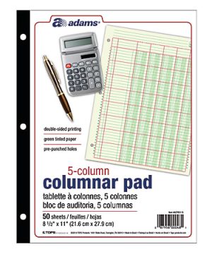 Adams Analysis Pad, 8 1/2" x 11", 100 Pages (50 Sheets), 5 Columns, Green