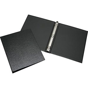 SKILCRAFT Leather Grain 3-Ring Binder, 1" Round Rings, Black