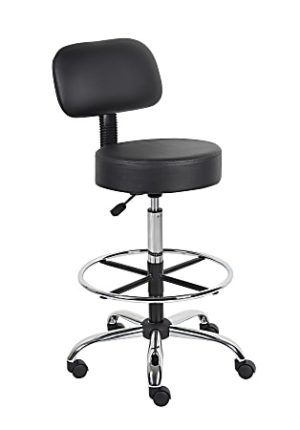 Boss Office Products Antimicrobial Medical Stool With Back And Foot Ring, Black/Chrome