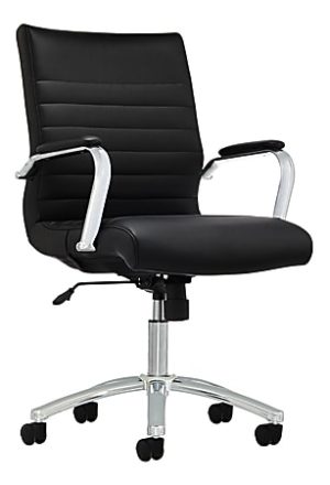 Realspace Modern Comfort Winsley Bonded Leather Mid-Back Manager's Chair, Black/Silver, BIFMA Compliant