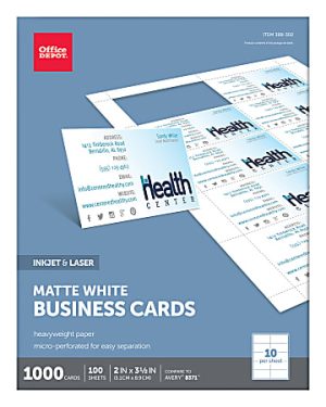 Office Depot Brand Matte Business Cards, 2" x 3 1/2", White, Pack Of 1,000