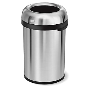 simplehuman Bullet Round Metal Open Trash Can, 30 Gallons, 32-5/16" x 18-15/16", Brushed Stainless Steel