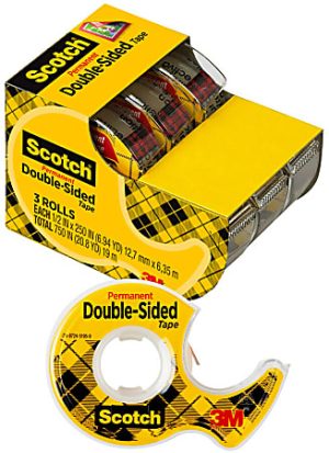 Scotch 665 Permanent Double-Sided Tape, 1/2" x 250", Clear, Pack Of 3 Rolls