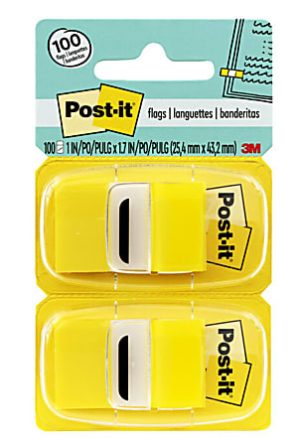 Post-it Flags, 1" x 1 -11/16", Yellow, 50 Flags Per Pad, Pack Of 12 Pads
