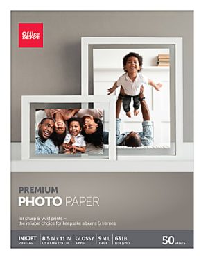 Office Depot Brand Premium Photo Paper, Glossy, Letter Size, White, Pack Of 50 Sheets
