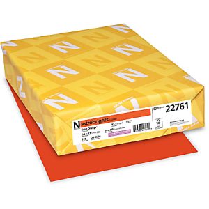 Wausau Astrobrights Printable Multi-Use Cards, Letter Size (8 1/2" x 11"), Pack Of 250 Cards, 65 Lb, 30% Recycled, Orbit Orange