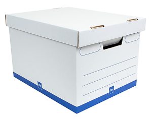 Office Depot® Brand Medium Quick Set Up Corrugated Medium-Duty Storage Boxes With Lift-Off Lids And Built-In Handles, Letter/Legal Size, 15" x 12" x 10", White/Blue, Pack Of 5
