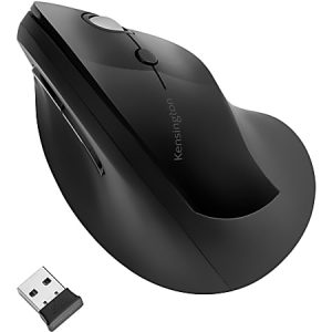 Kensington Pro Fit Ergo Vertical Wireless Mouse - Wireless - Radio Frequency - Black - 1 Pack - USB - 1600 dpi - Scroll Wheel - 6 Button(s)