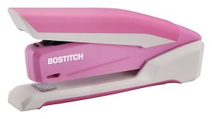 Bostitch InCourage Spring-Powered Desktop Stapler With Antimicrobial Protection, 20 Sheets Capacity, Pink/White
