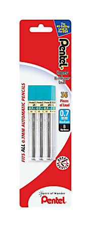 Pentel Super Hi-Polymer Lead Refills, Medium Point, 0.7 mm, B Hardness, Pack Of 36 Refills