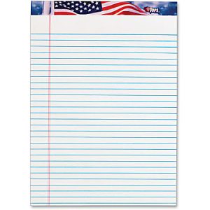 TOPS American Pride Legal Rule Writing Pad - 50 Sheets - Legal Ruled - 16 lb Basis Weight - 8 1/2" x 11 3/4" - 2.38" x 11.8" x 8.5" - White Paper - Ink Resistant, Smooth, Perforated, Acid-free - 12 / Pack