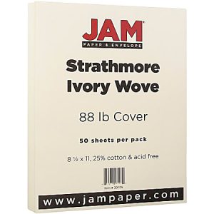JAM Paper Cover Card Stock, 8 1/2" x 11", 88 Lb, Strathmore Ivory Wove, Pack Of 50 Sheets