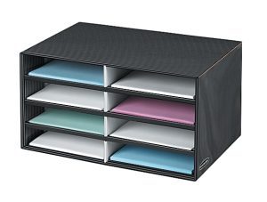 Bankers Box Literature Sorter, 10 1/4" x 19 1/2" x 12 3/8", Black/Gray Pinstripe