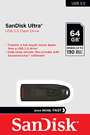 SanDisk Ultra USB 3.0 Flash Drive, 64GB, Black