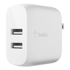 Belkin 24-Watt Dual Port USB-A Wall Charger With USB-A Lightning Cable, White
